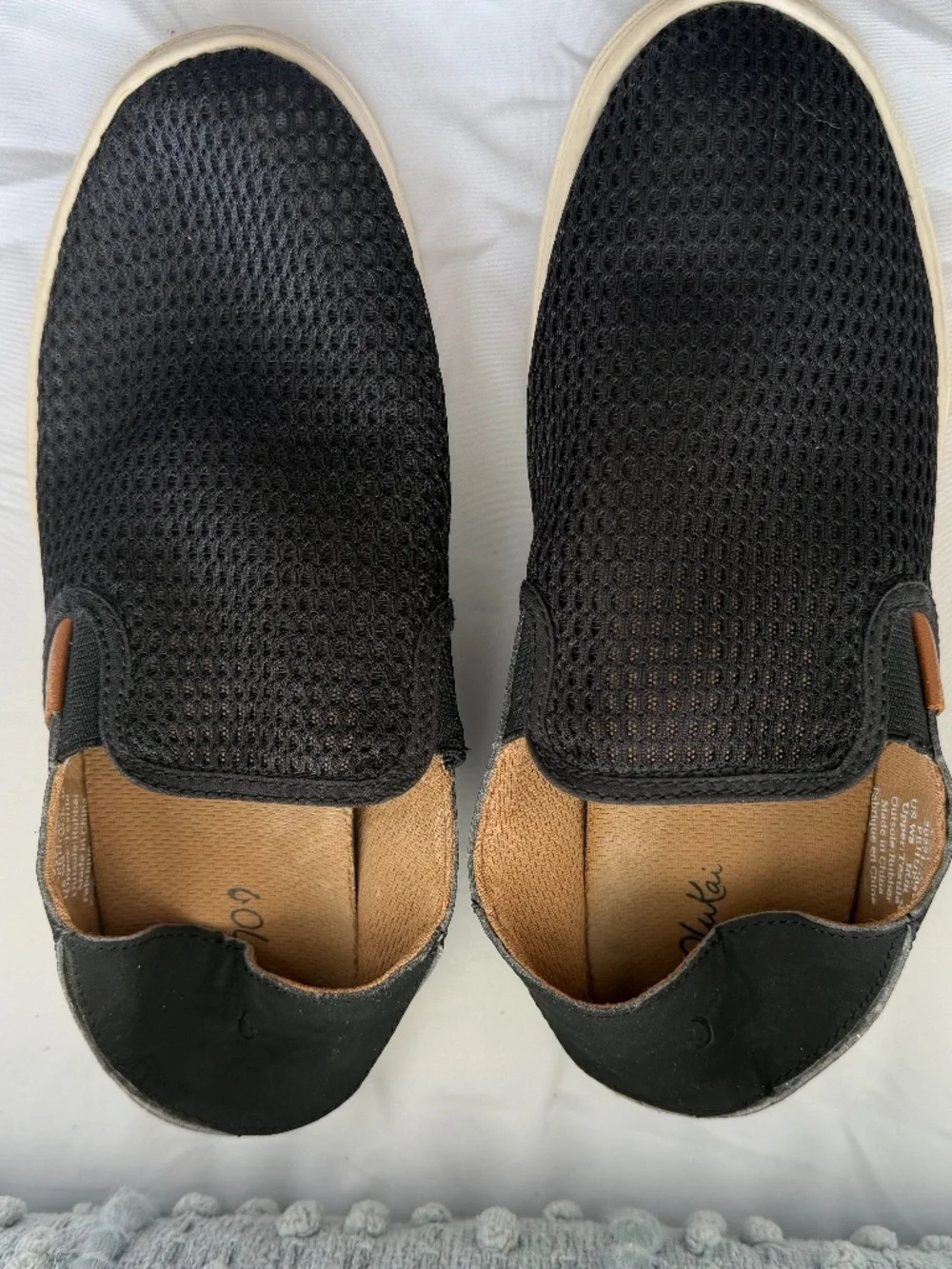 Olukai Womens Pehuea Mesh Slip On Sneakers Shoes Black Boat Loafers Size 8